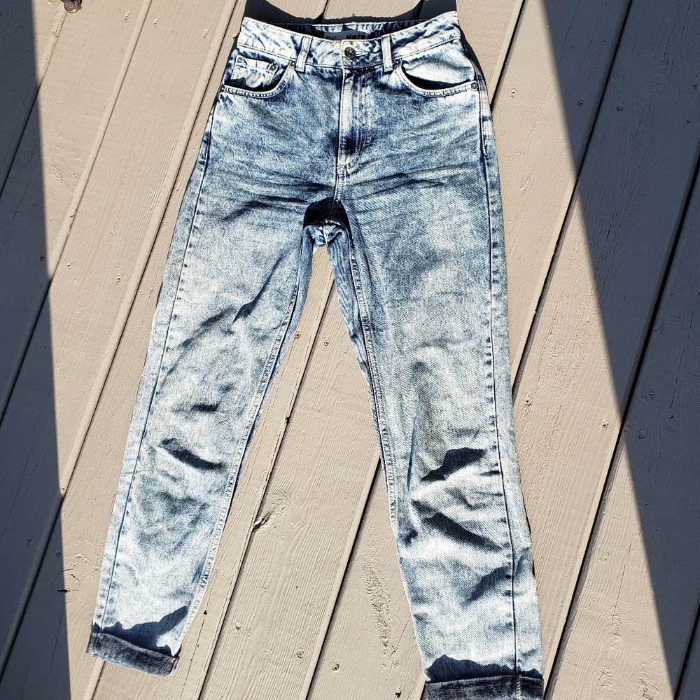Topshop Acid Wash Moto Mom Jean